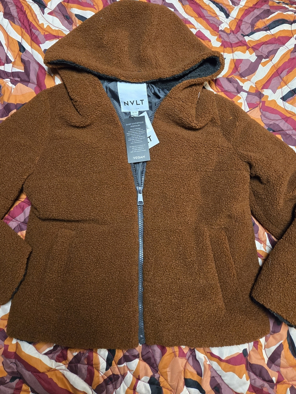 NVLT Berber Puffer Noyer Walnut Jacket XS Fleece Bomber NEW